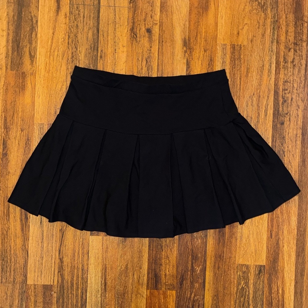 Fashion Nova Womens Black Pleated Mini Skort High Waisted Active Casual Skirt